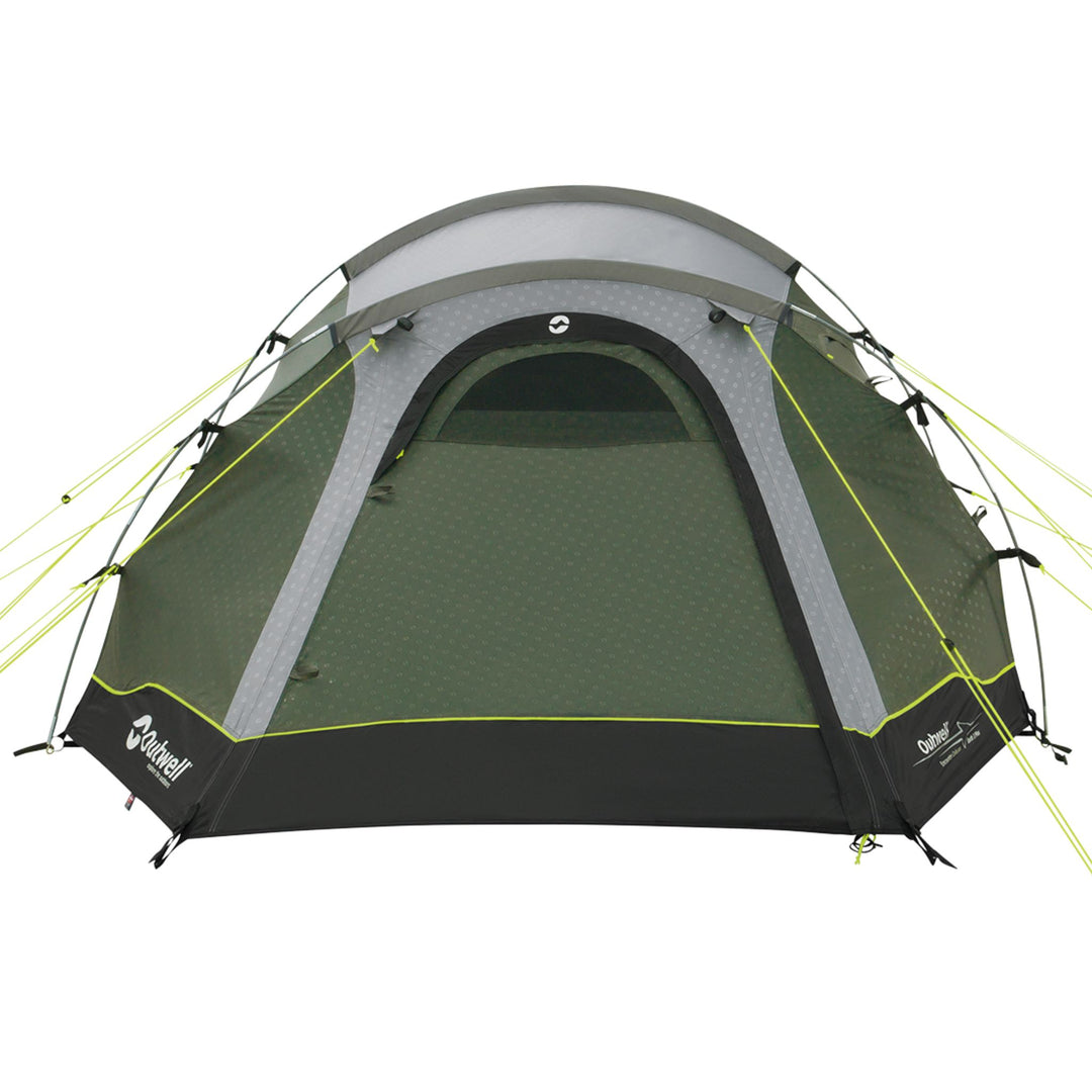 Front view of an Outwell Earth 3 Plus Tent with doors closed.
