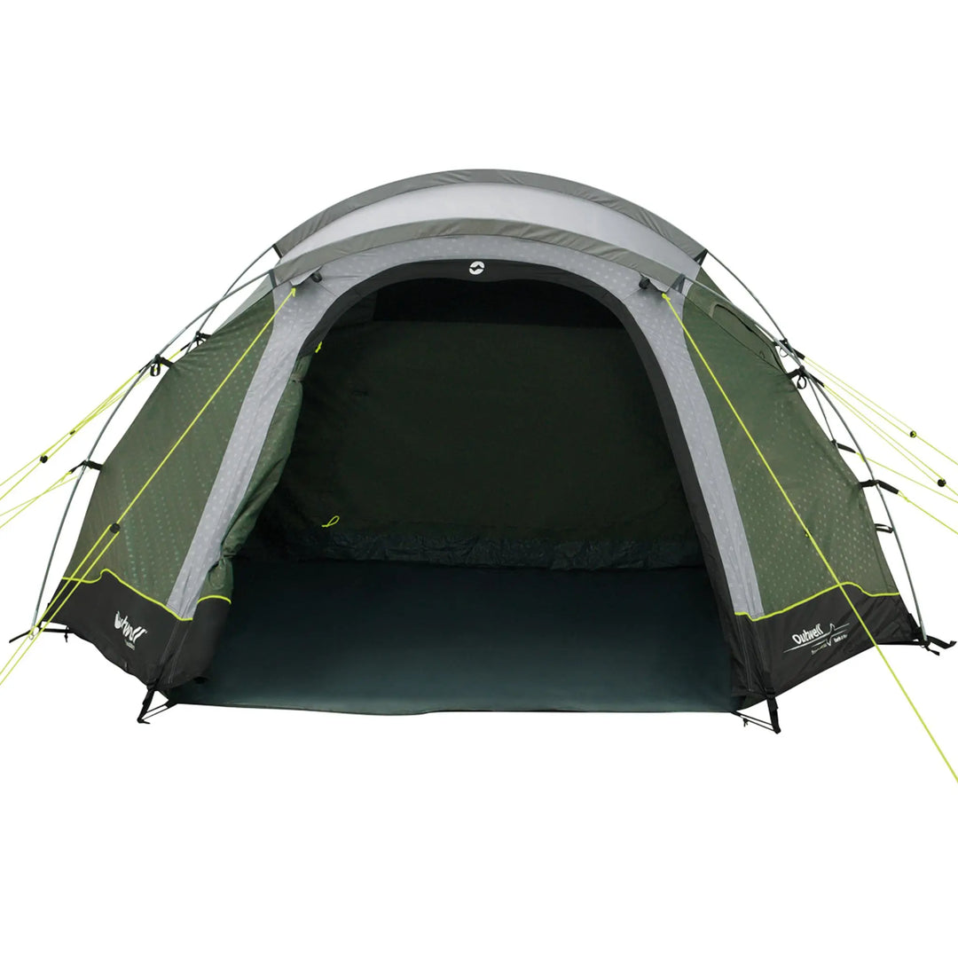 Front view of the Outwell Earth 4 Plus Tent with its front door open