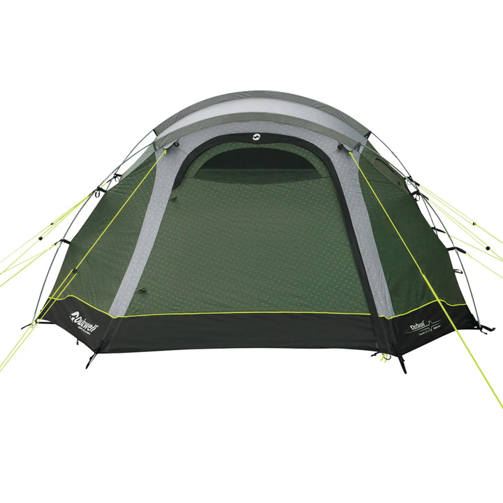 Front view of the Outwell Earth 4 Plus Tent with its front door closed