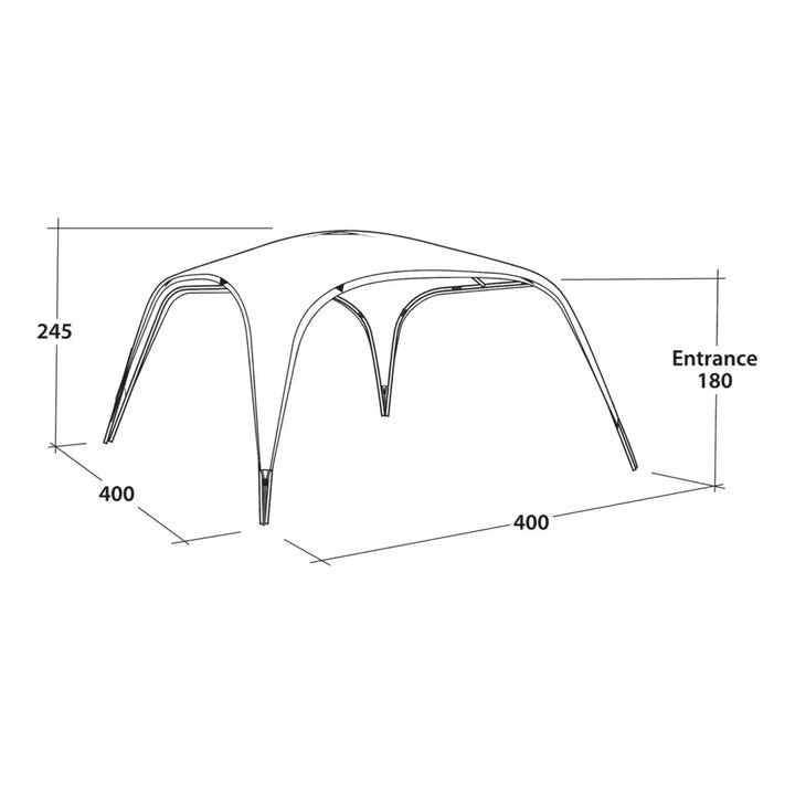 Technical drawing of the Outwell Wakefield Shelter XL showing dimensions