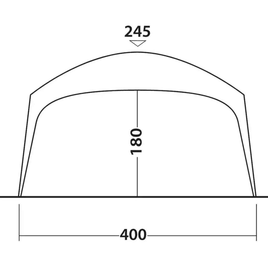 Technical drawing of Outwell Wakefield Shelter XL camping shelter with height dimensions labeled