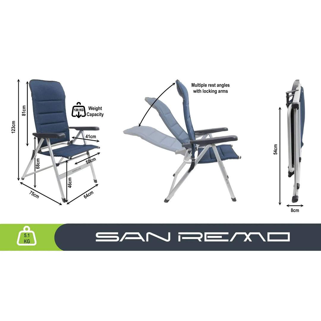 Outdoor Revolution San Remo Highback reclining Chair - Dimensions