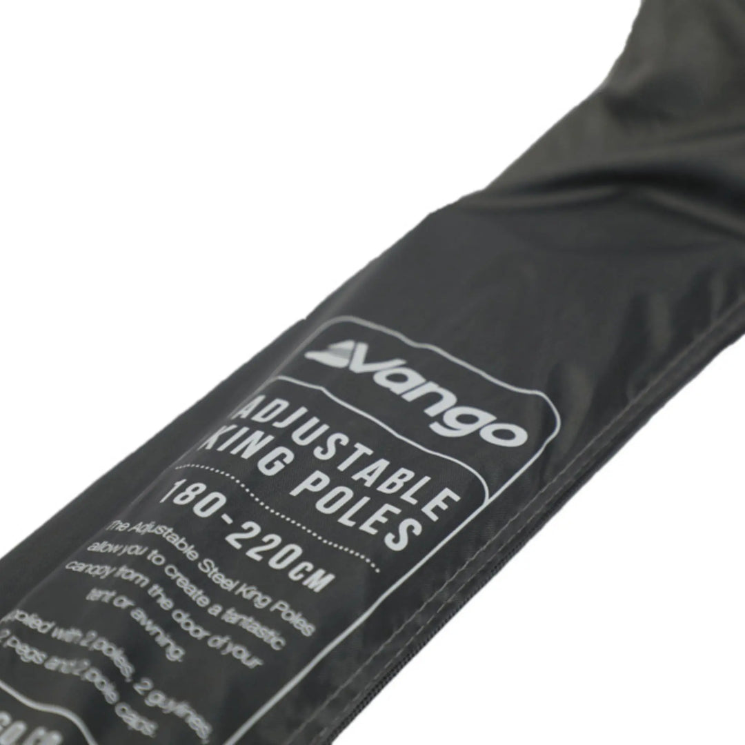 Vango Adjustable King Poles carry bag with printed branding and size details of 180-220 cm.