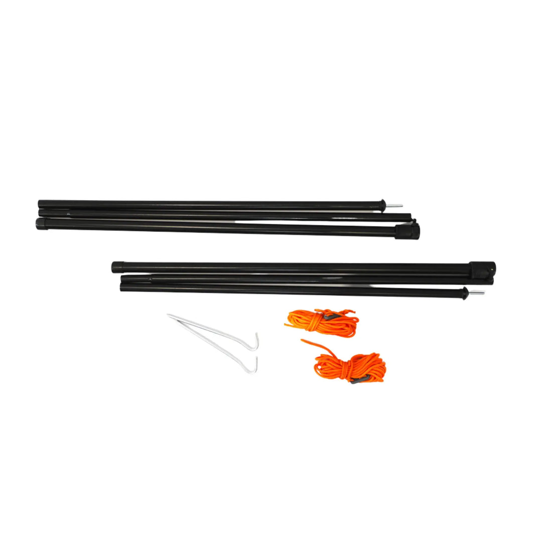 Vango Adjustable King Pole Set including black steel poles, orange guylines, and metal pegs.