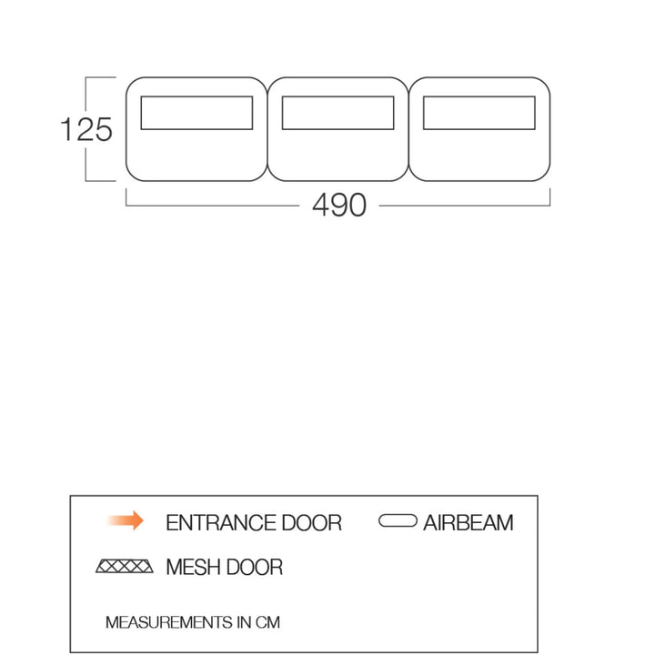 Diagram of showing measurements of the Vango AirBeam Modular Windbreak