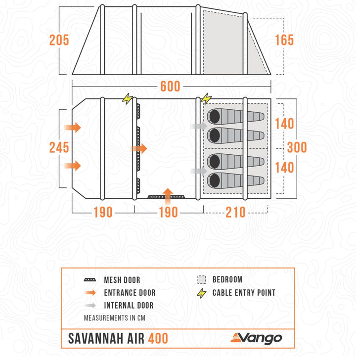 Vango AirBeam Savannah Air 400 Tent Floorplan