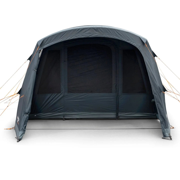 Front view of the Vango Savannah Air 400 tent with its mesh-covered middle door fully closed, providing a bug-free and weather-resistant area.