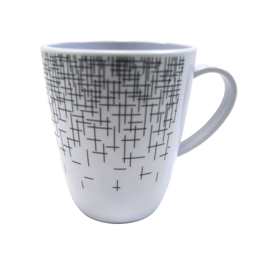 Mug from the Vango Alfresco 16 Piece Dining Set, highlighting a sleek black and white pattern, perfect for campervanning and outdoor dining.