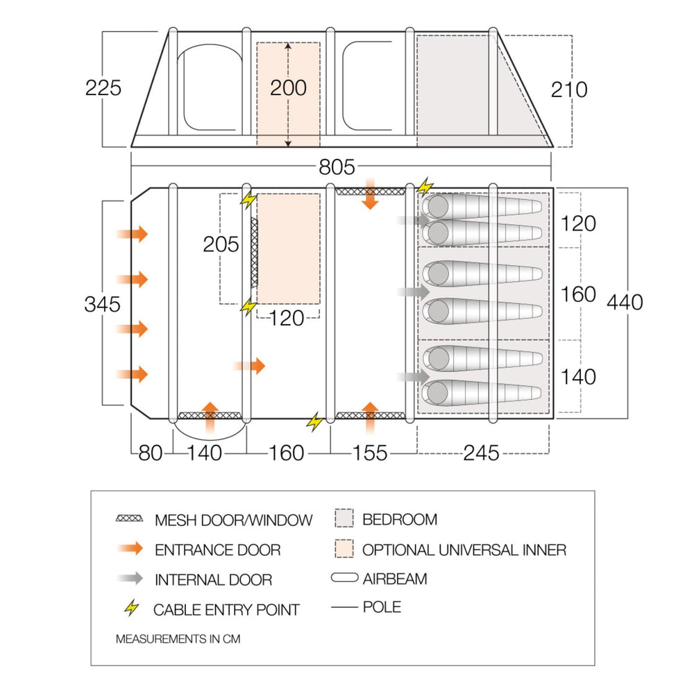 Vango Anantara IV Air TC 650XL Family Air Tent Floorplan