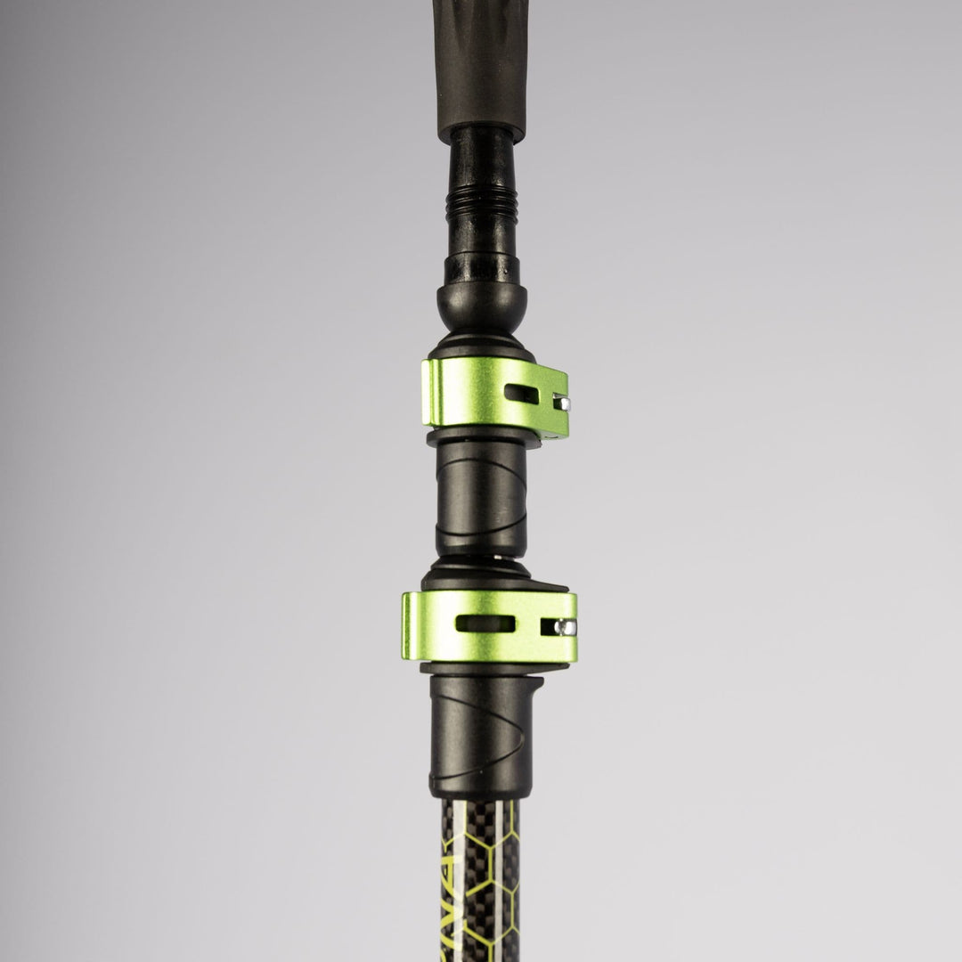 Close-up view of the Vango Annapurna Walking Pole with green locking mechanism for trekking stability.