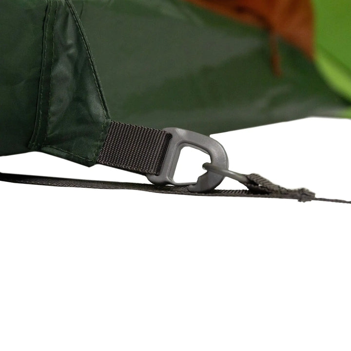 Close-up of a clip detail on the Vango Apex Compact 200 Tent, highlighting durable design for backpacking and trekking.