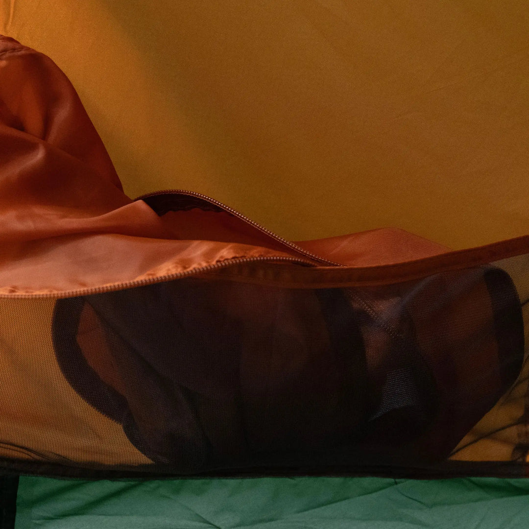 Internal view of the Vango Apex Compact 200 Tent's storage pocket, designed for convenience during backpacking and trekking trips.