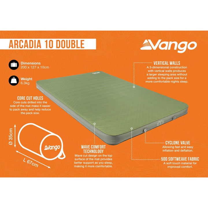 Vango Arcadia 10cm Double Self Inflating Mat features