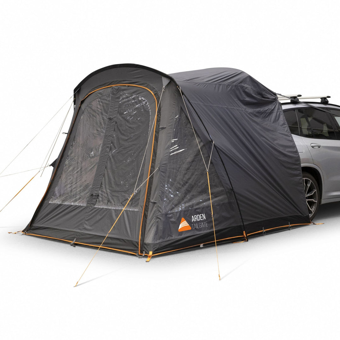 Front view of the Vango Arden Tailgate Awning with the door closed, highlighting its weatherproof features.