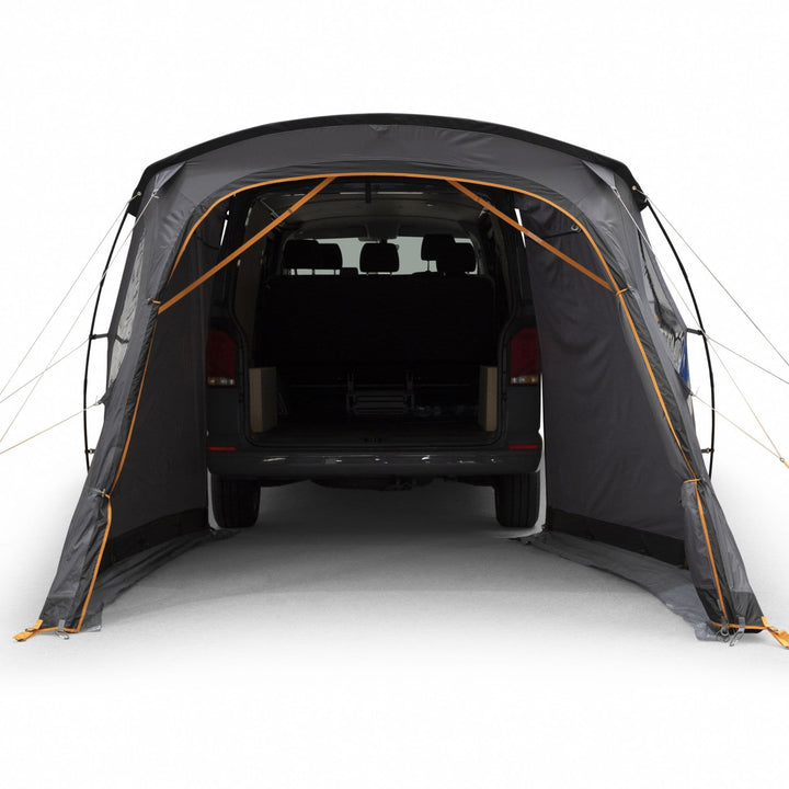 Open front view of the Vango Arden Tailgate Awning, showcasing its versatility for tailgate campervans.