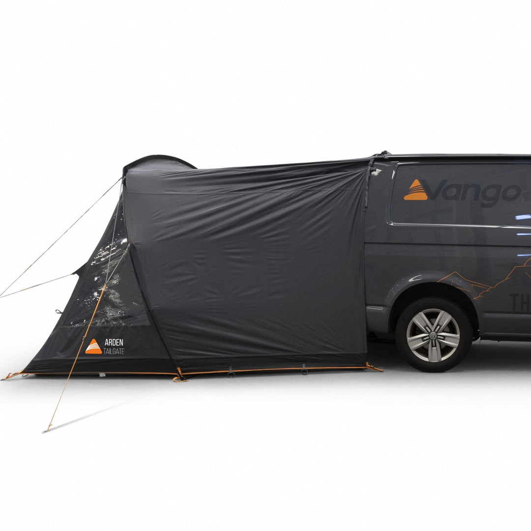 Detailed side view of the Vango Arden Tailgate Awning with windows visible, providing light.