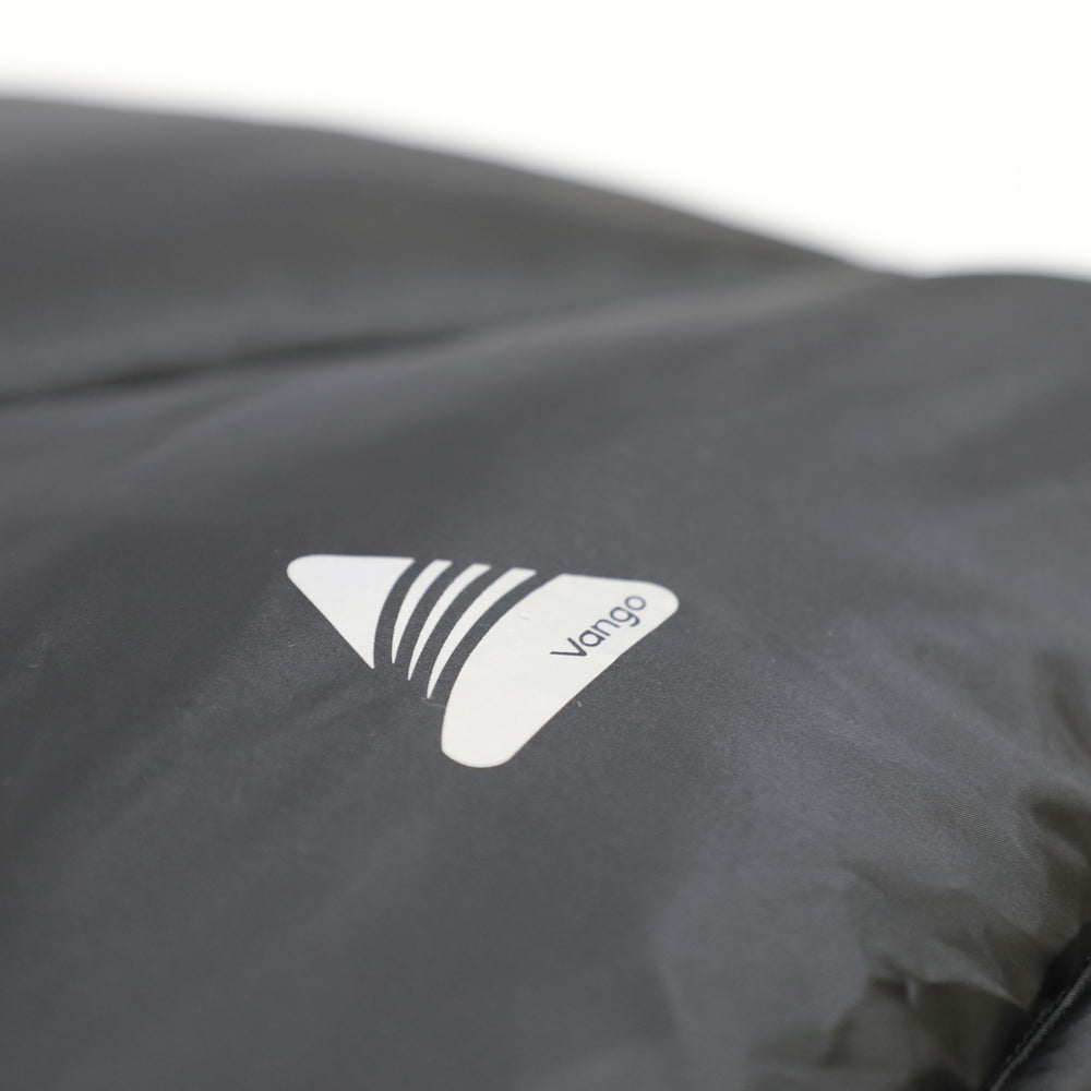 Close-up of the Vango logo on the Atlas 350 Quad adult sleeping bag, showcasing quality branding.