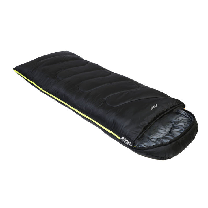 Vango Atlas 350 Quad adult sleeping bag with the zip fully closed, displaying the compact and insulated design.