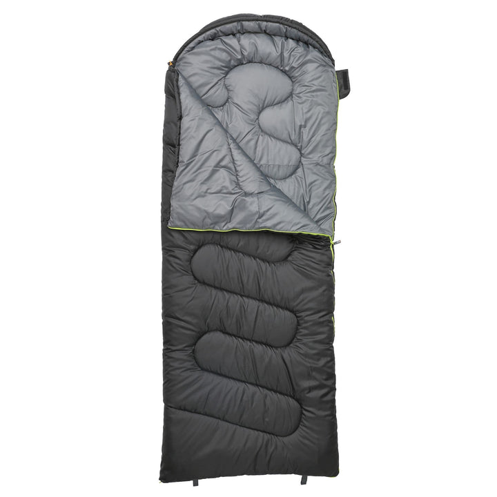 Vango Atlas 350 Quad adult sleeping bag fully unzipped, laid flat to show the spacious and versatile design.