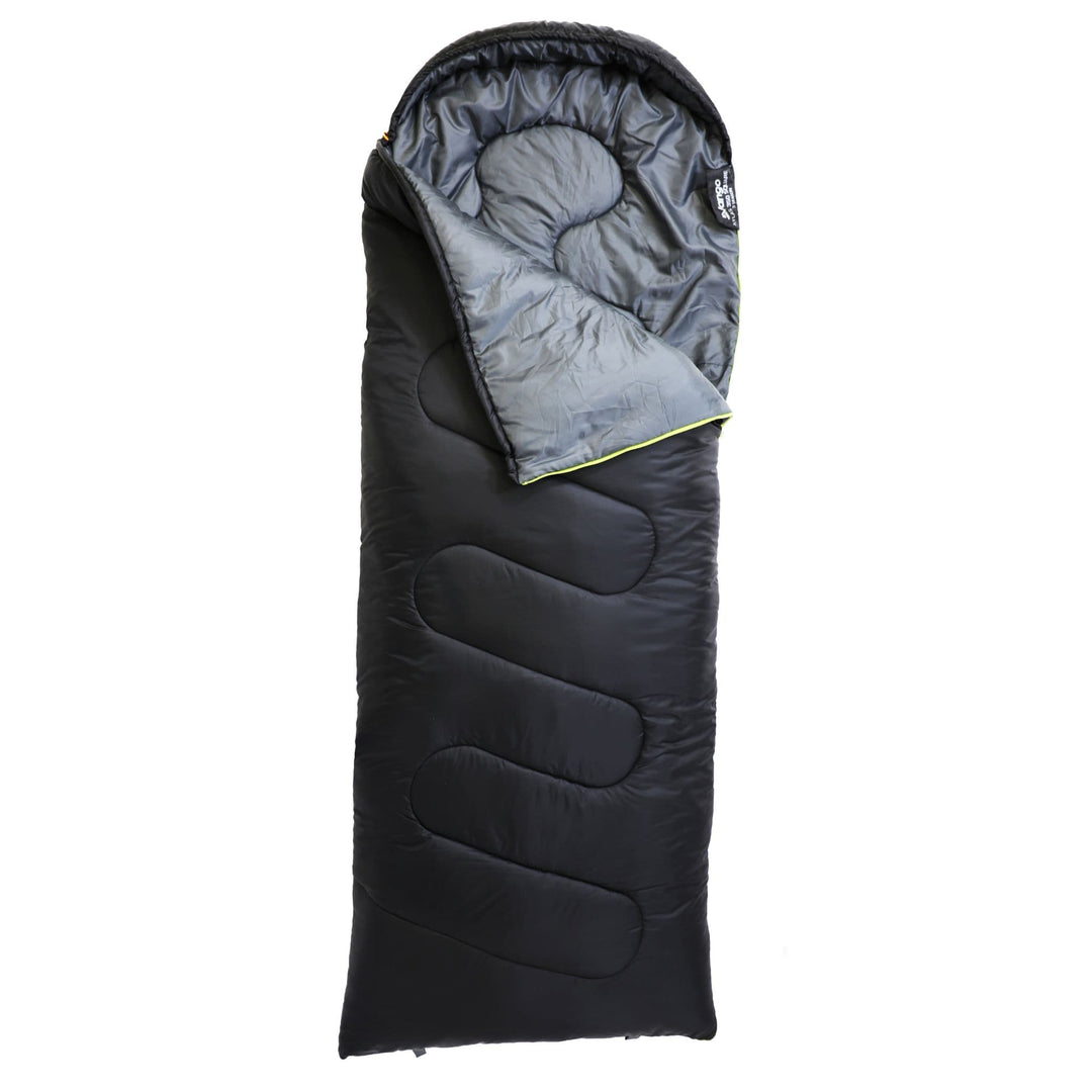 Close-up of the zip partially open on the Vango Atlas 350 Quad sleeping bag, revealing easy access and secure closure.