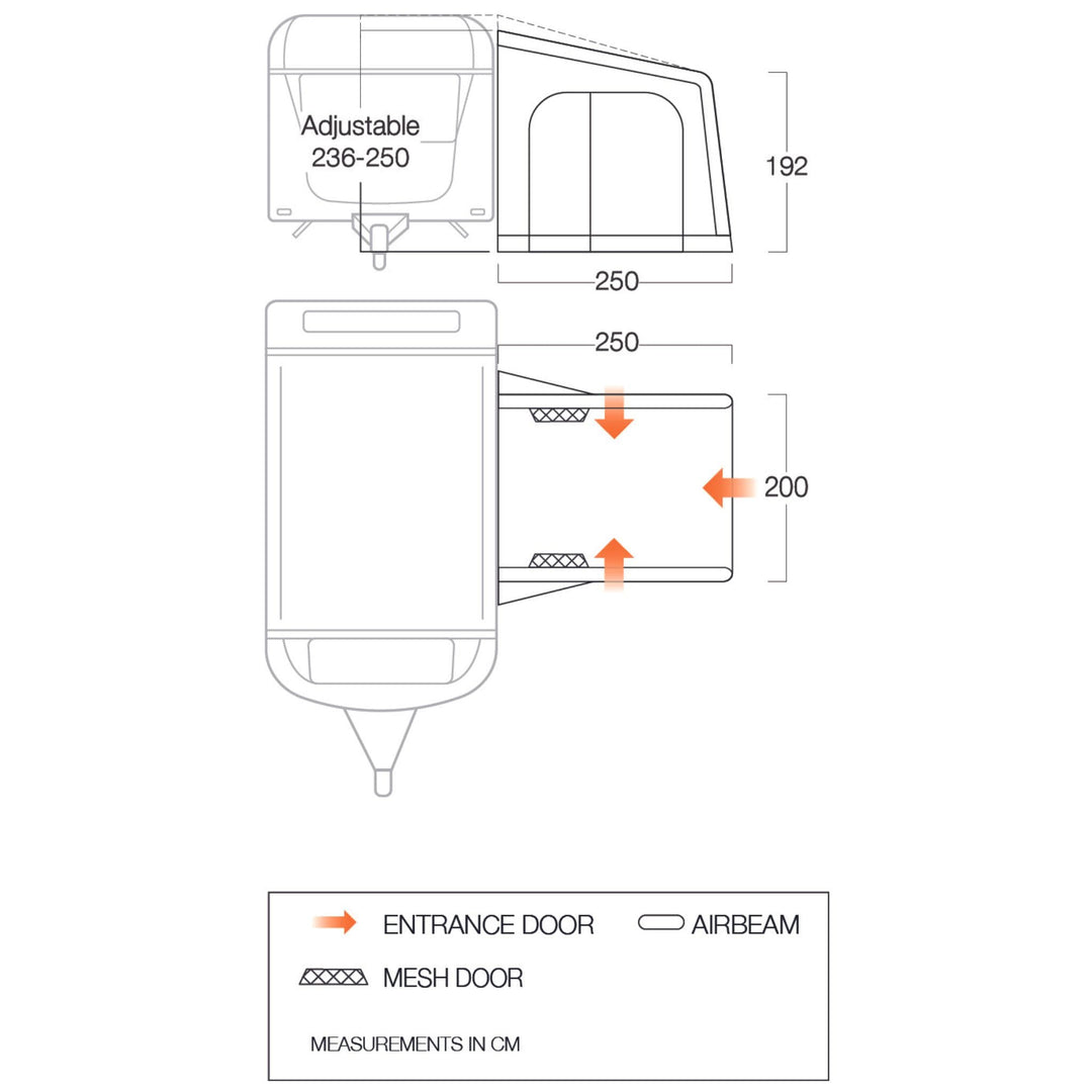 Vango Balletto Air 200 Elements Shield Caravan Awning Floorplan
