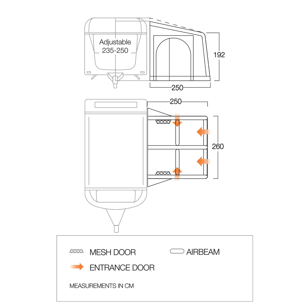 Vango Balletto Air 260 Elements Shield FloorplanCaravan Awning