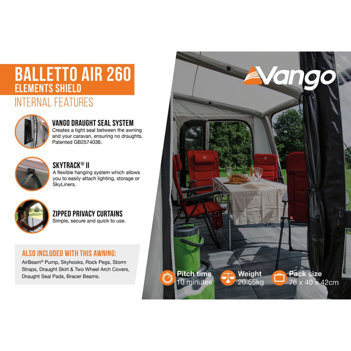 Vango Balletto Air 260 Elements Shield Caravan Awning Internal features