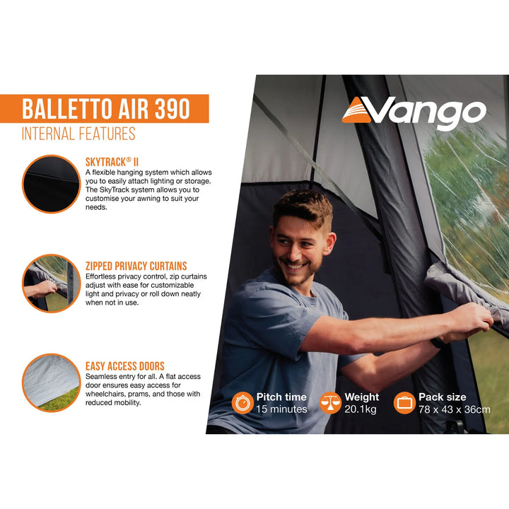 Vango Balletto Air 390 Caravan Awning Internal features