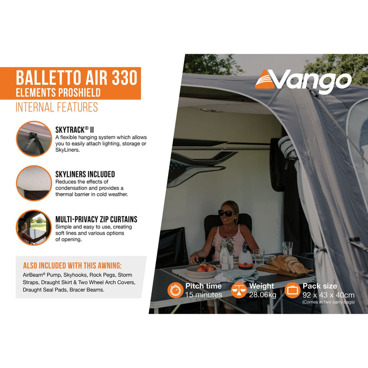 Vango Balletto Air 330 Elements ProShield Caravan Awning Internal features