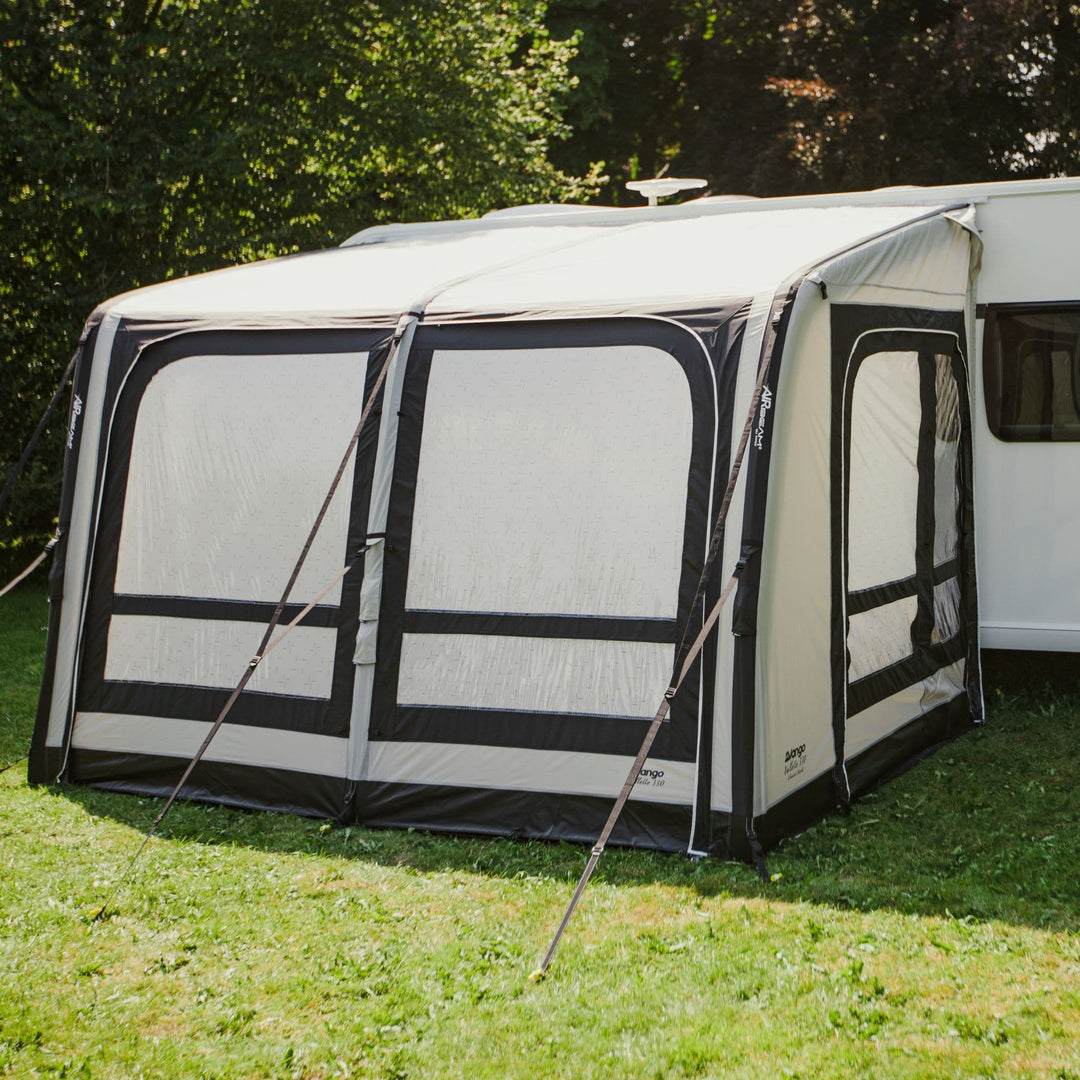 Vango Balletto Air 330 Elements Shield Caravan Awning curtains closed.