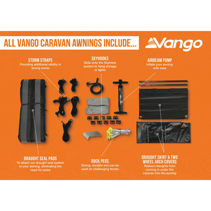 Vango Balletto Air 330 Elements Shield Caravan Awning included accessories.