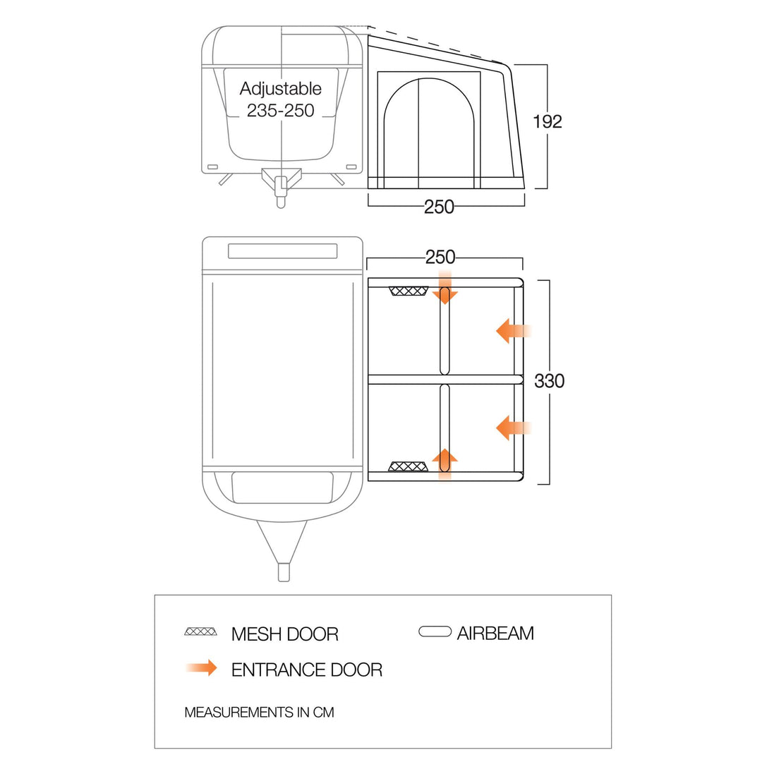 Vango Balletto Air 330 Elements Shield Caravan Awning Floorplan