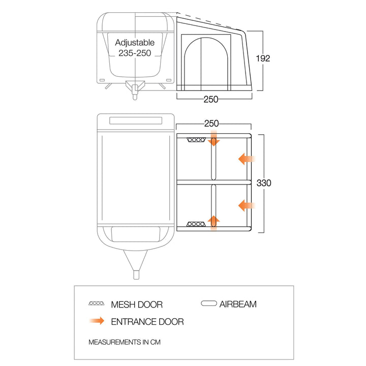 Vango Balletto Air 330 Elements Shield Caravan Awning Floorplan