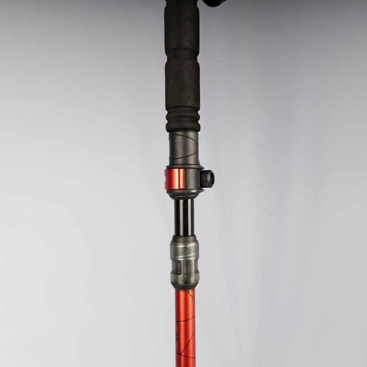 Detailed view of the telescopic locking mechanism on the Vango Basho Walking Pole, designed for stability and ease of adjustment during trekking or hiking.