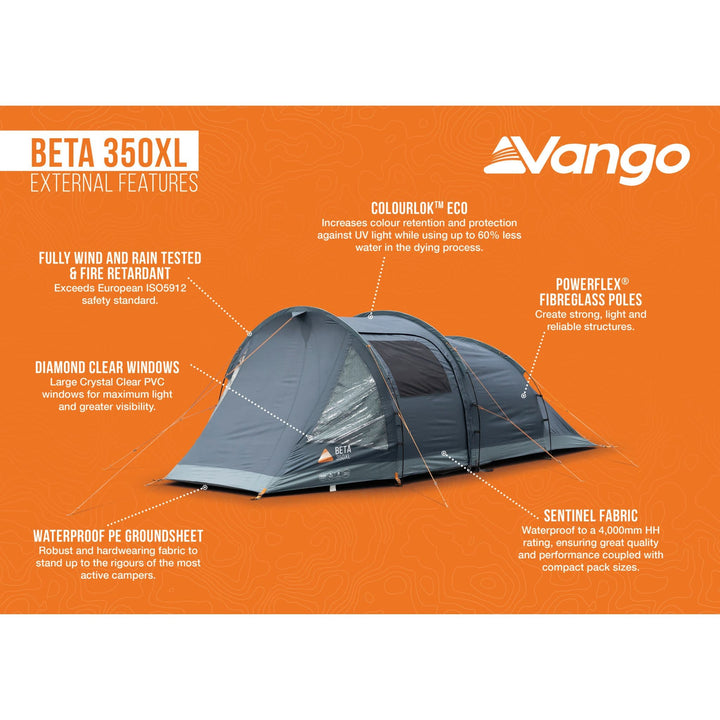 Vango Beta 350XL Tent External Features Infographic