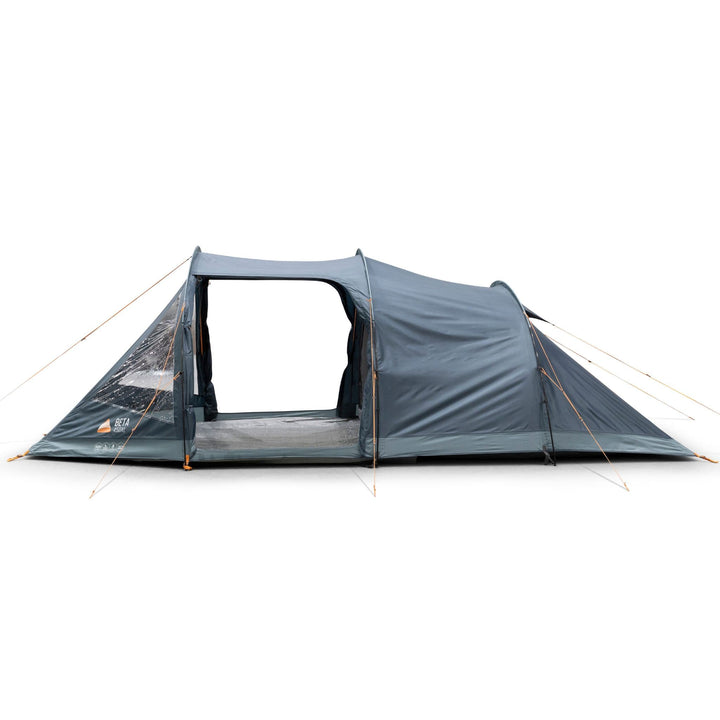 Vango Beta 450XL tent in profile, highlighting its tunnel structure and multiple access points