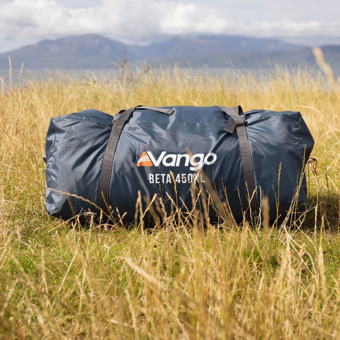 Vango Beta 450XL tent packed in its durable carry bag, ideal for easy transportation.