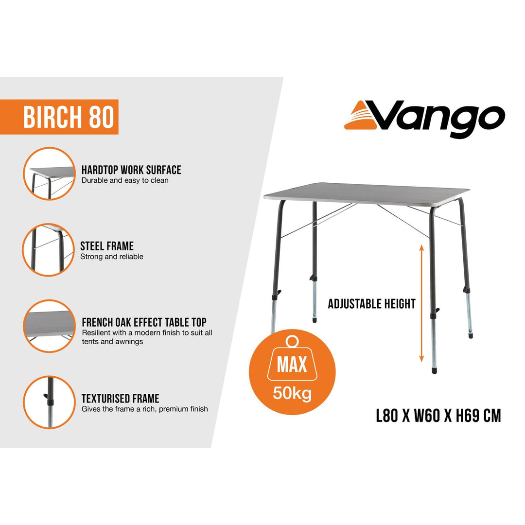 Vango Birch 80 Camping Table Features