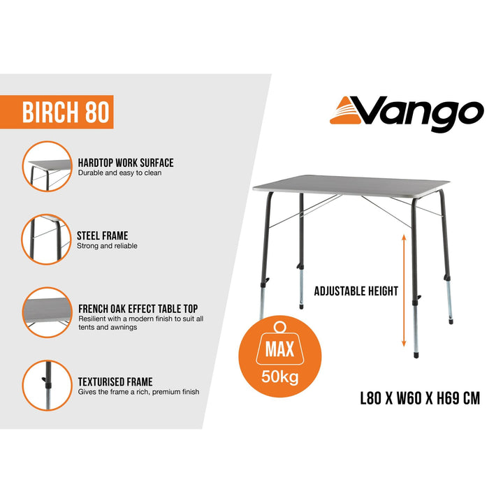Vango Birch 80 Camping Table Features