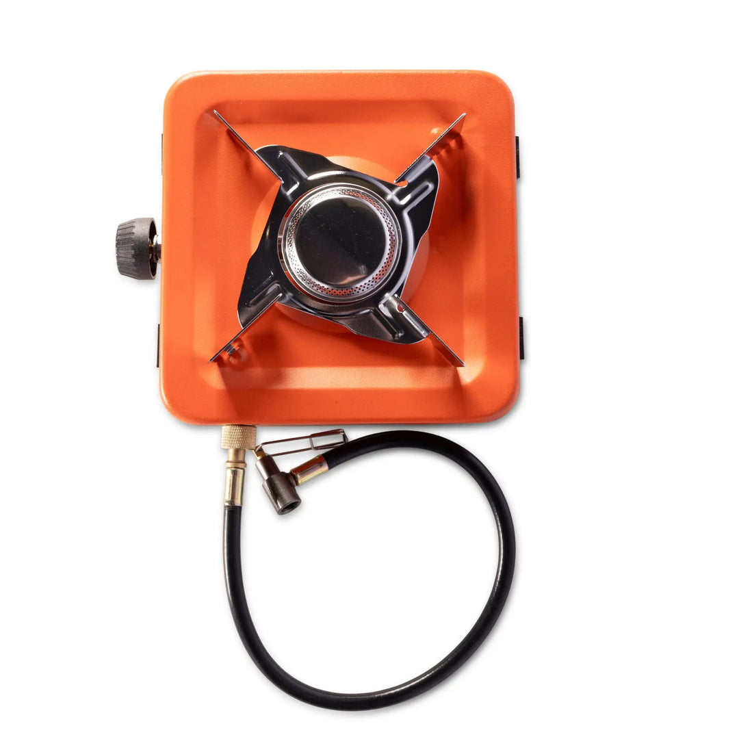 Vango Blaze Cooker - Single portable gas stove with orange casing on a white background