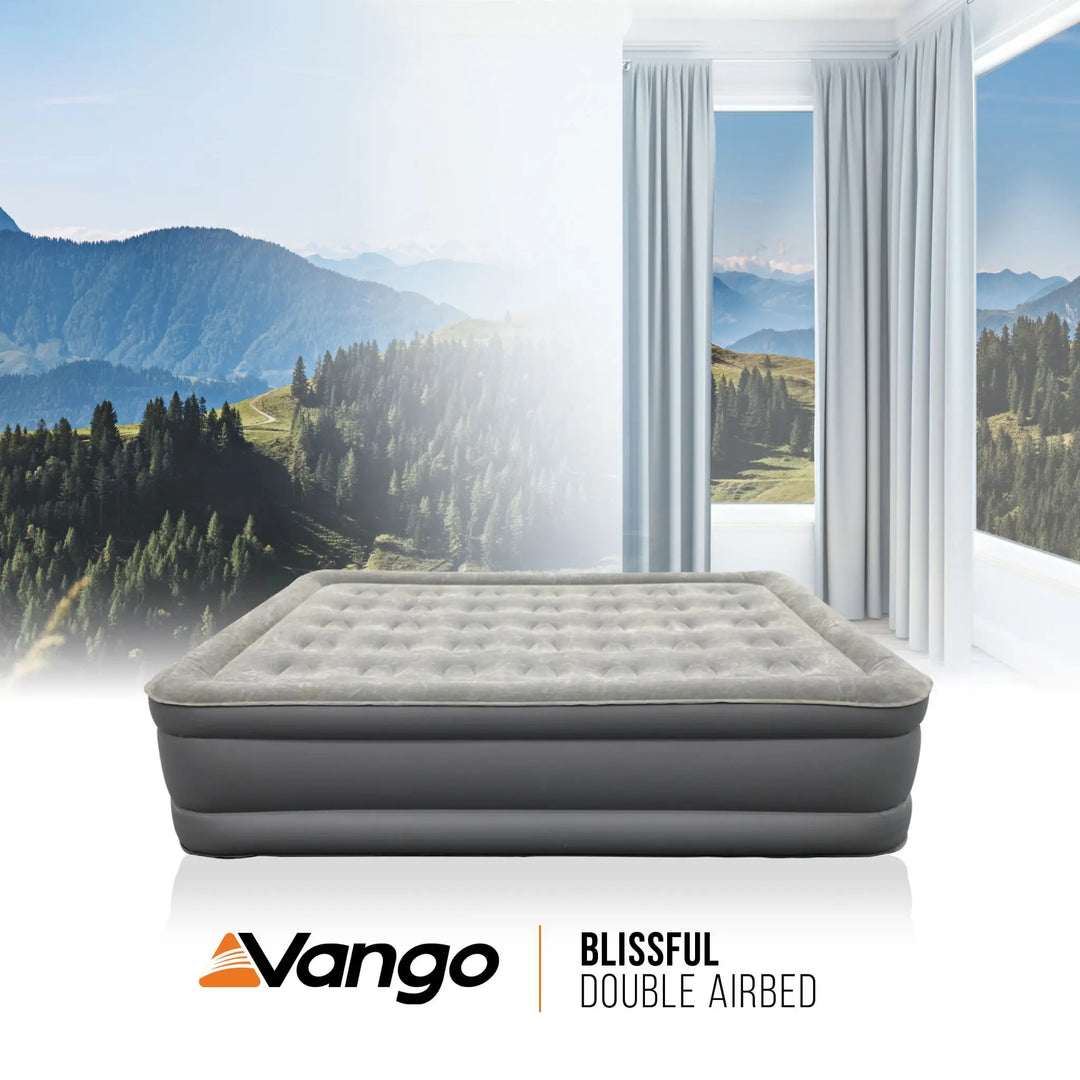 Vango Blissful Double Airbed placed in a scenic indoor and outdoor setting for versatile use.