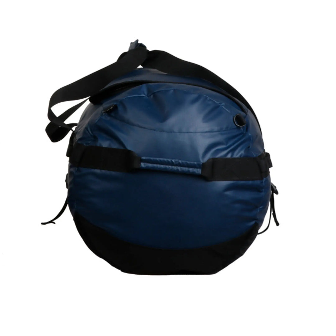 Side view of the Vango Cargo 120L travel bag in Moonlight Ocean, highlighting its ergonomic design and spacious capacity.