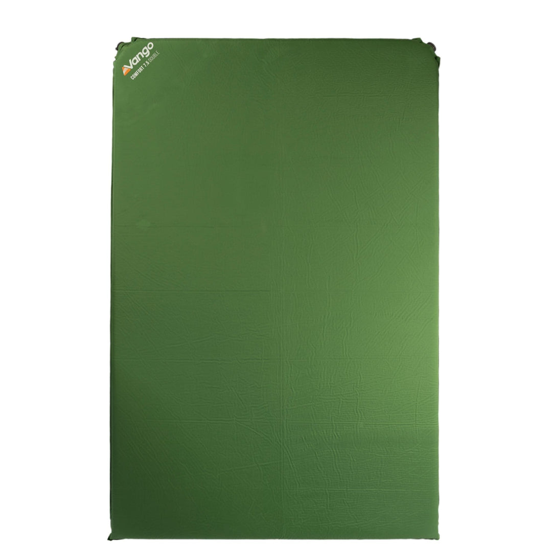 Top view of the Vango Comfort 7.5cm Double SIM - Full top view of the 7.5cm thick green camping mat for double sleeping arrangements.