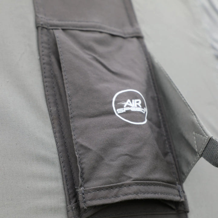 Detailed shot of the AirSpeed valve system on the Vango Cove III Air Low awning, designed for quick inflation.