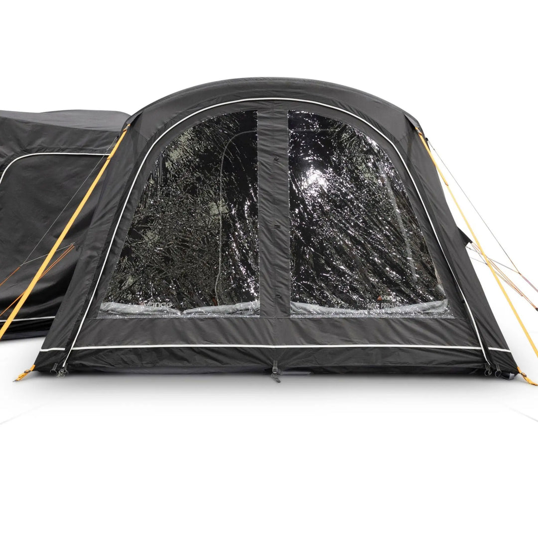 Vango Cove Pro Air Low Drive Away Awning front view with curtains down.