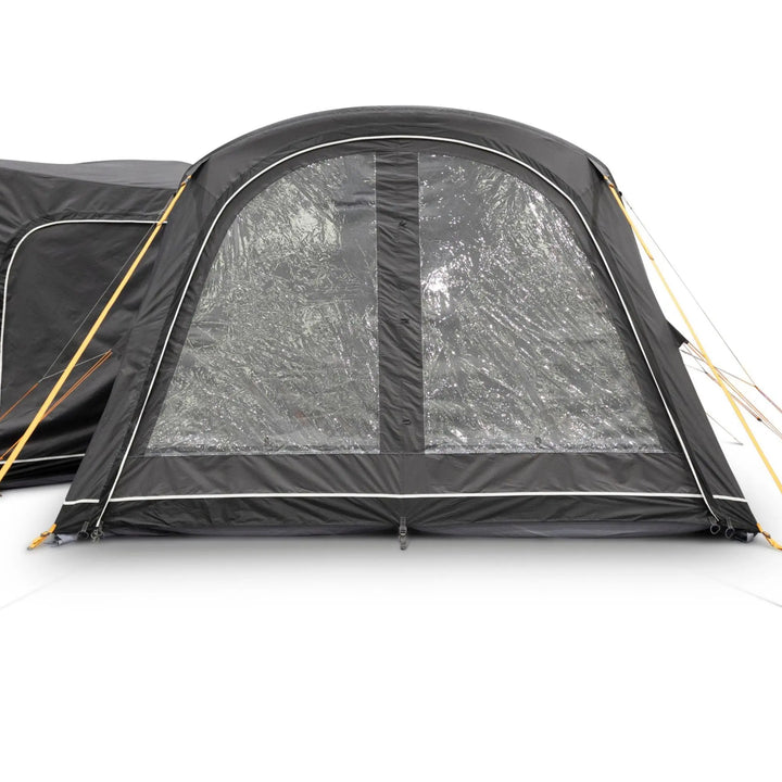Vango Cove Pro Air Low Drive Away Awning front view with curtains up