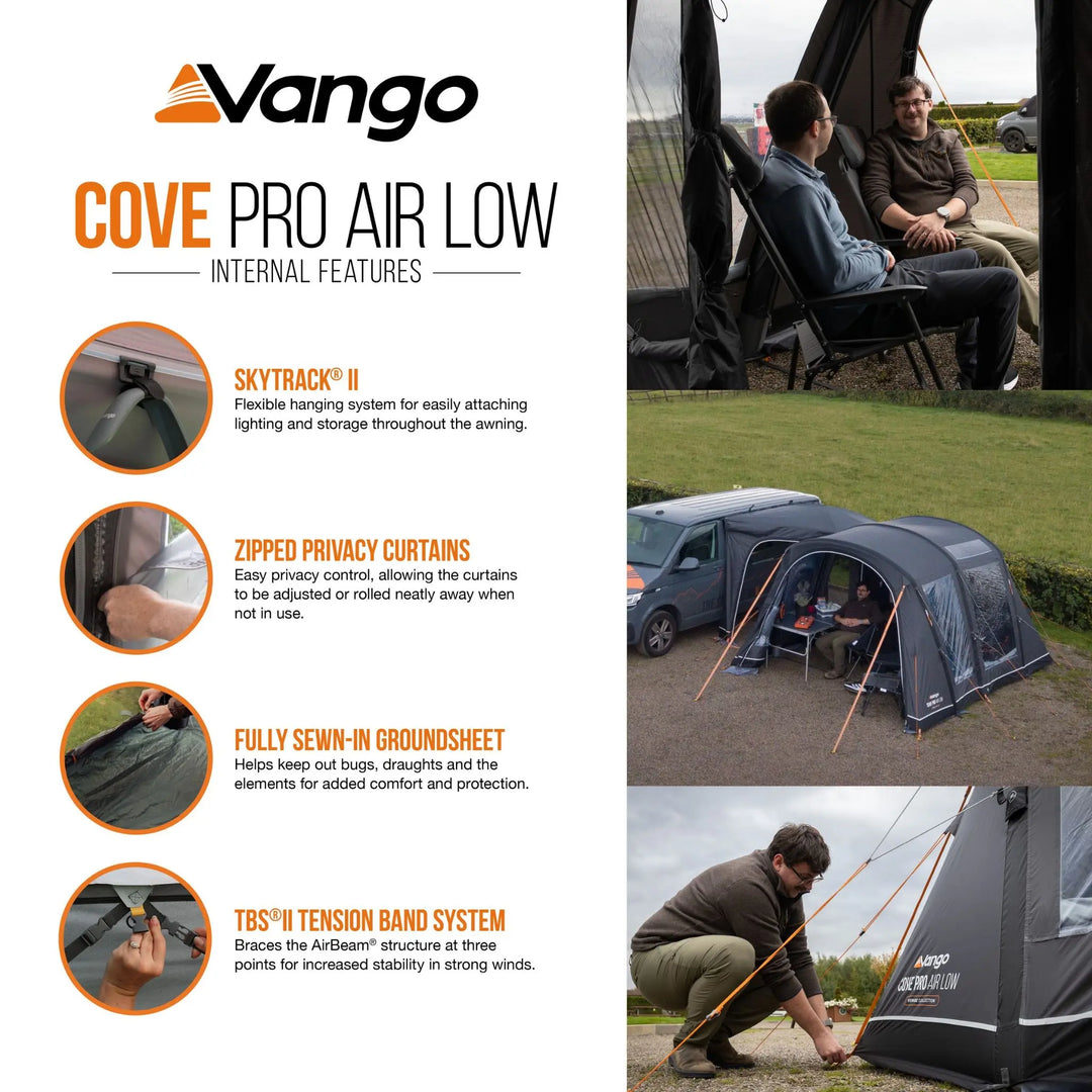 Vango Cove Pro Air Low Drive Away Awning Internal features infographic