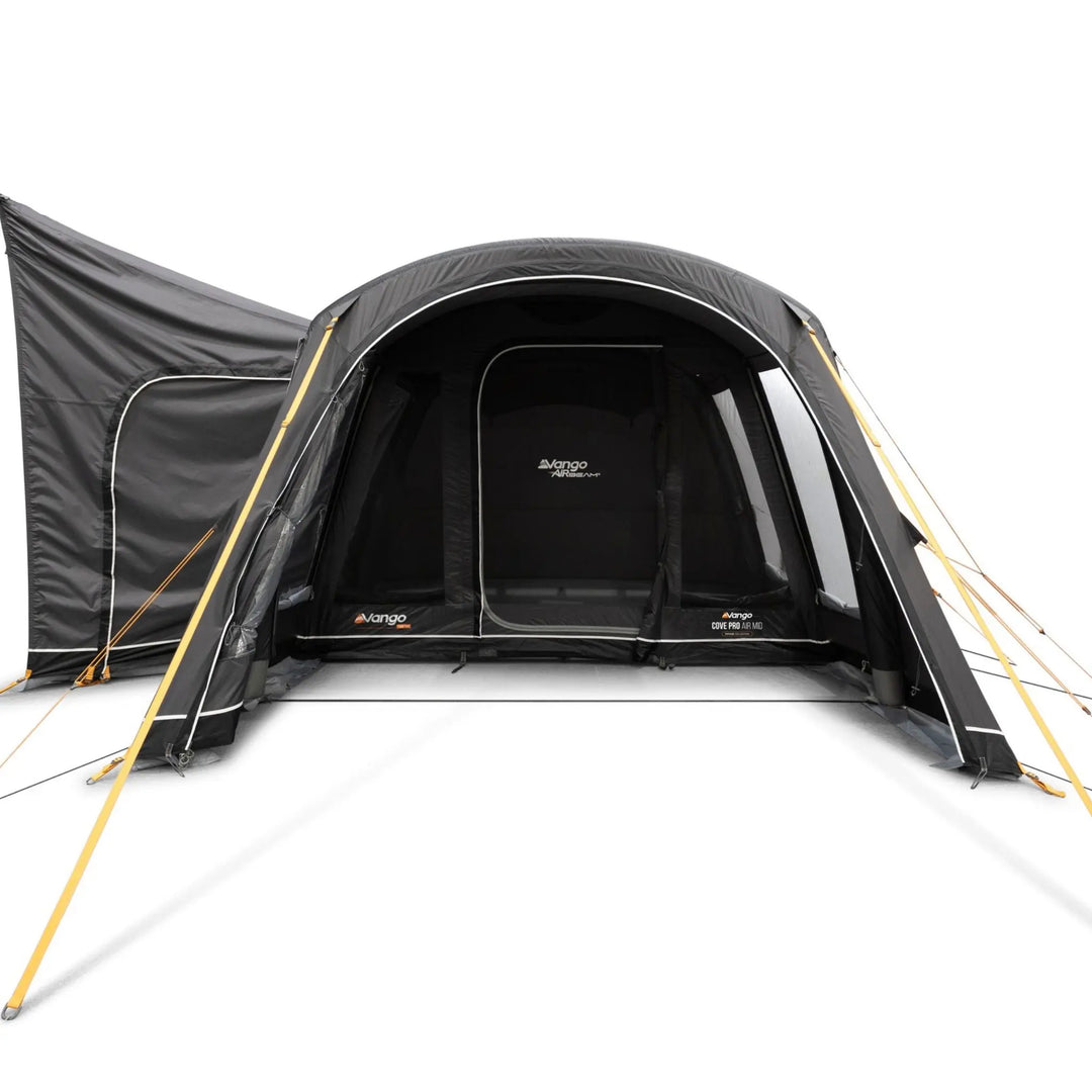 Front view of the Vango Cove Pro Air Mid Drive-Away Awning with front door open.