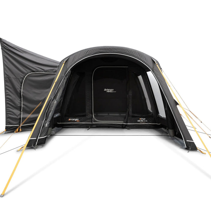 Front view of the Vango Cove Pro Air Mid Drive-Away Awning with front door open.