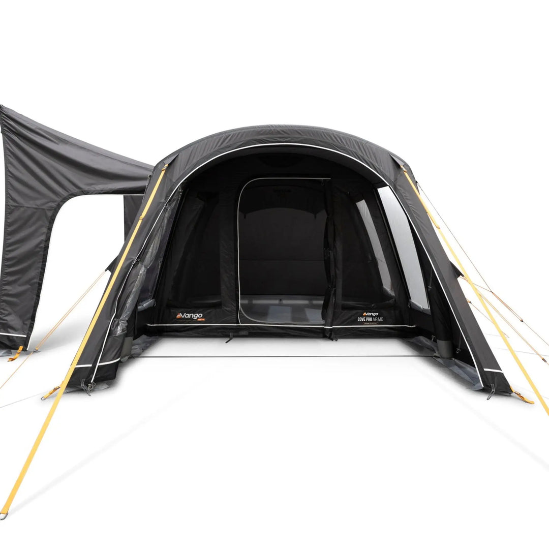 Front view of the Vango Cove Pro Air Mid Drive-Away Awning with front and middle door open.
